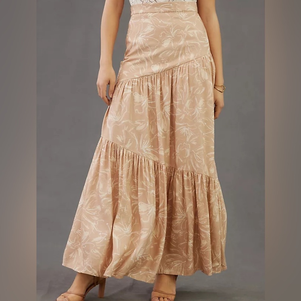 Significant Other Carina Linen Blend Maxi Skirt in Tan/White - 2